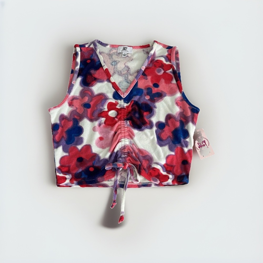 NWT Juicy Couture Terry Crop Top SzL Flowers Hippie 70s Groovy Boho Y2K Iconic